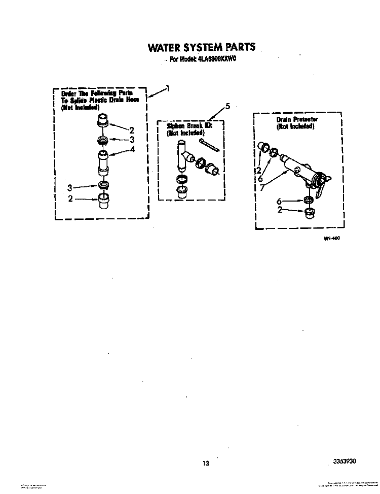 WATER SYSTEM Diagram and Parts List for 4LA6300XXF0  Whirlpool Washer