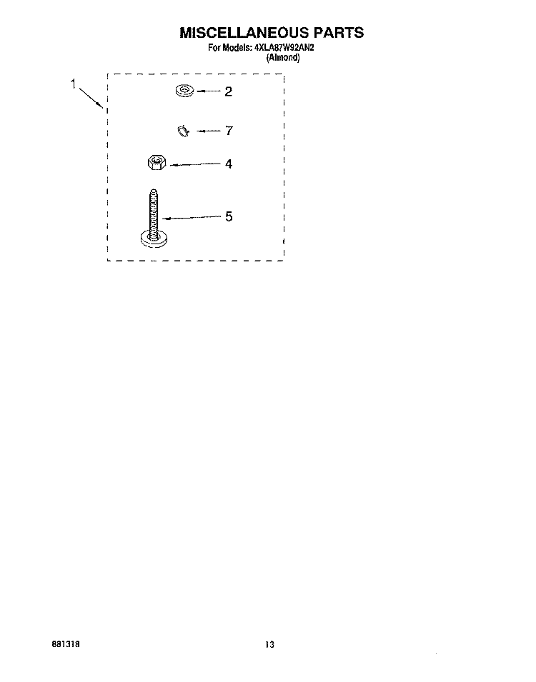 MISCELLANEOUS, LIT/OPTIONAL Diagram and Parts List for 4XLA87W92AN2  Whirlpool Washer