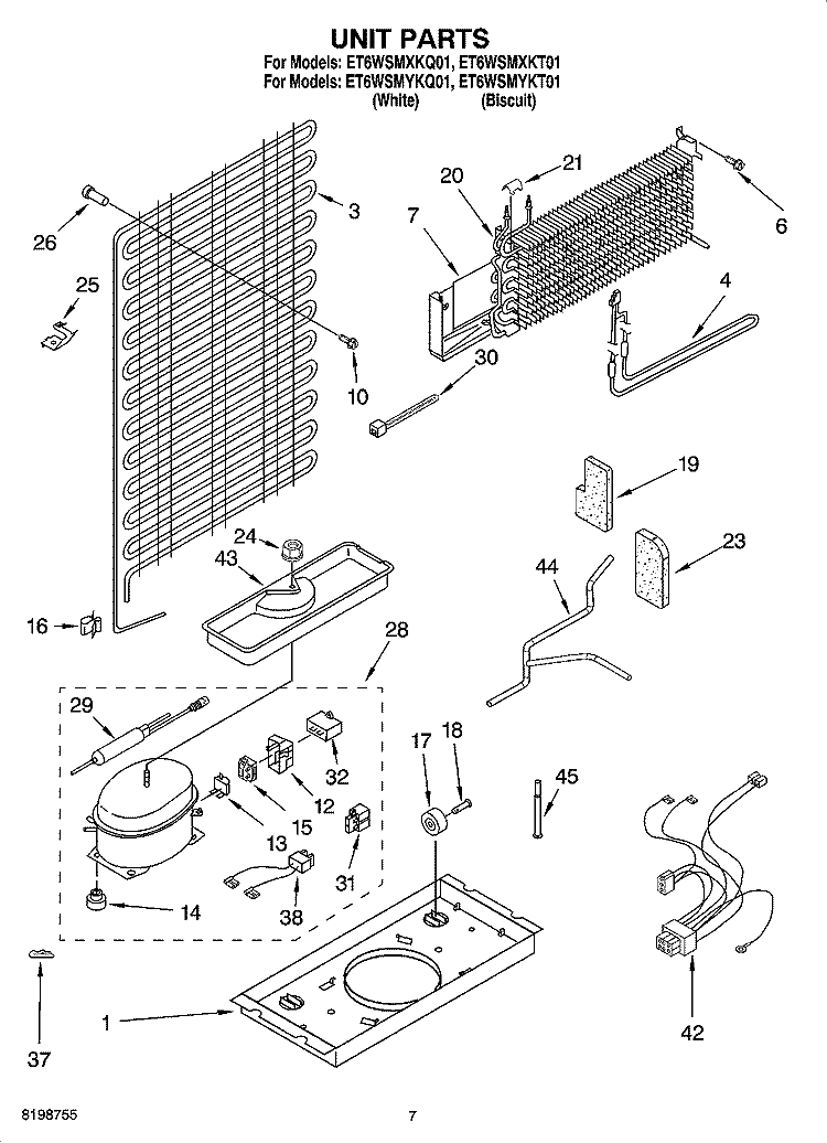 UNIT PARTS Diagram and Parts List for ET6WSMYKT01  Whirlpool Refrigerator