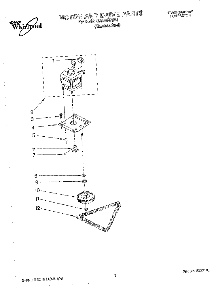 MOTOR AND DRIVE, LITERATURE Diagram and Parts List for GX900QPGS1  Whirlpool Trash Compactor