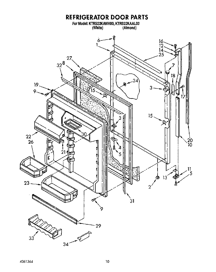 REFRIGERATOR DOOR Diagram and Parts List for KTRS22KAAL00  KitchenAid Refrigerator