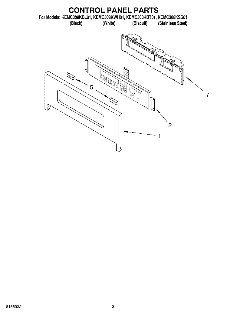 CONTROL PANEL PARTS Diagram and Parts List for KEMC308KSS01  KitchenAid Microwave Oven Combo