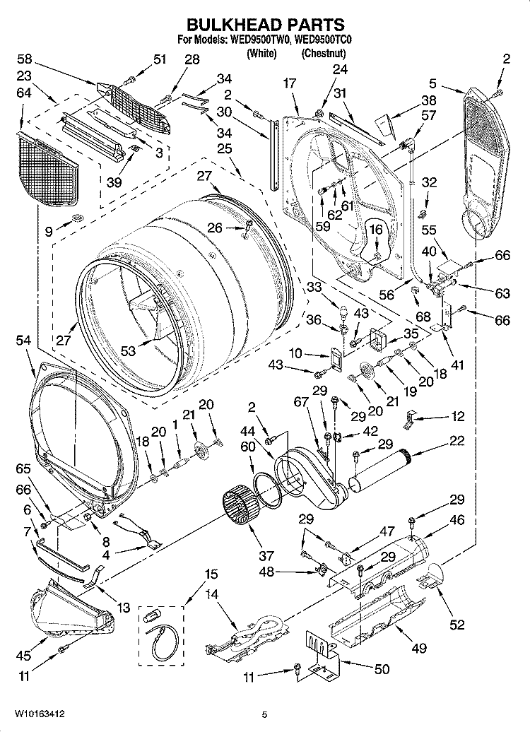 BULKHEAD PARTS Diagram and Parts List for WED9500TW0  Whirlpool Dryer