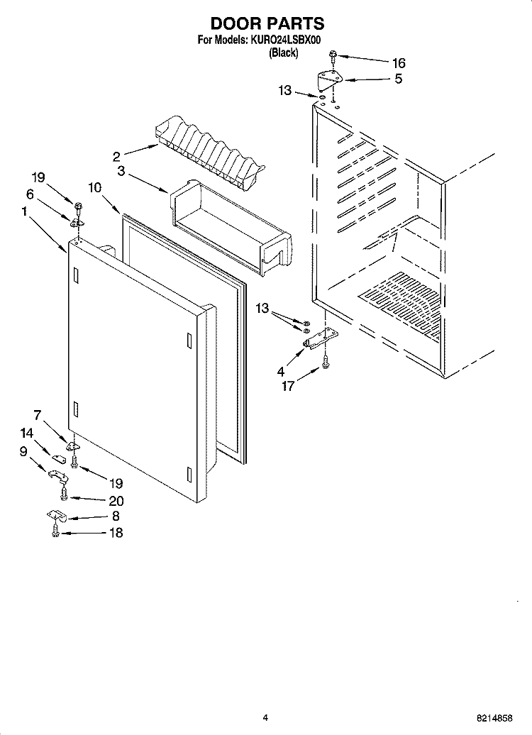 DOOR PARTS Diagram and Parts List for KURO24LSBX00  KitchenAid Refrigerator