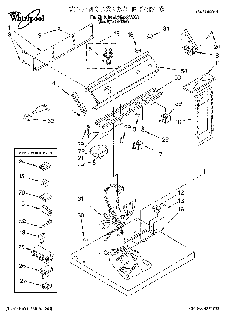 TOP AND CONSOLE, LIT/OPTIONAL Diagram and Parts List for 3LGR5436EQ0  Whirlpool Dryer