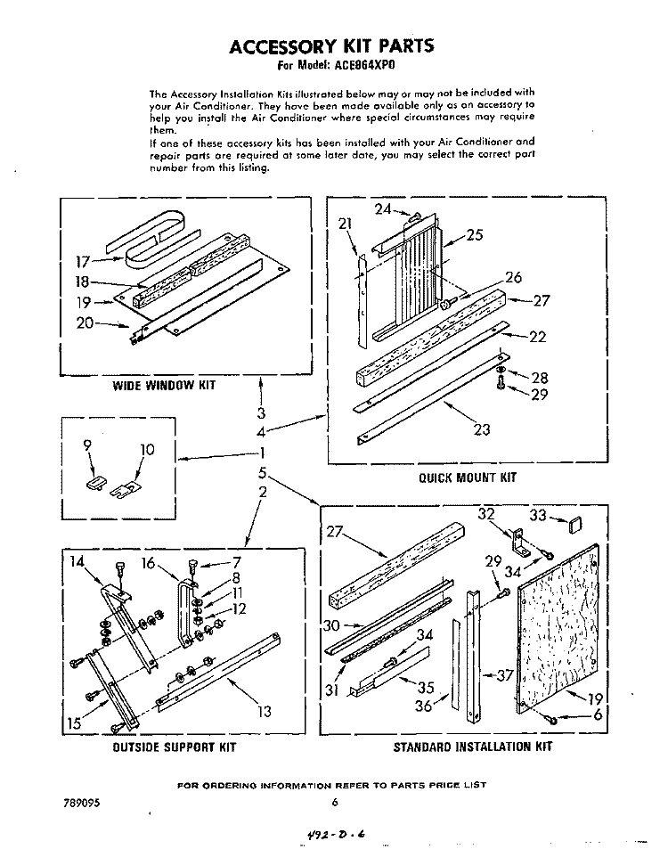 ACCESSORY KIT , LITERATURE Diagram and Parts List for ACE864XP0  Whirlpool Air Conditioner