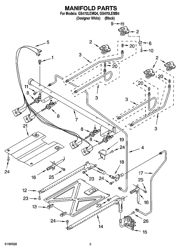 MANIFOLD PARTS Diagram and Parts List for GS470LEMB4  Whirlpool Range