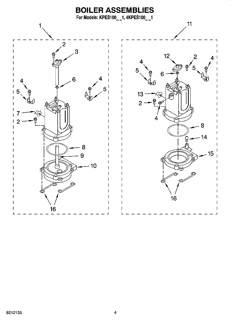 BOILER ASSEMBLIES Diagram and Parts List for 4KPES100PM1  KitchenAid Coffee Maker