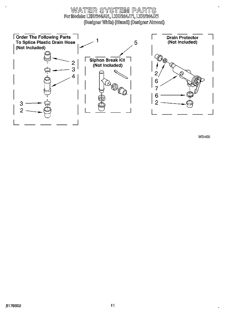 WATER SYSTEM Diagram and Parts List for LXR7244JQ1  Whirlpool Washer
