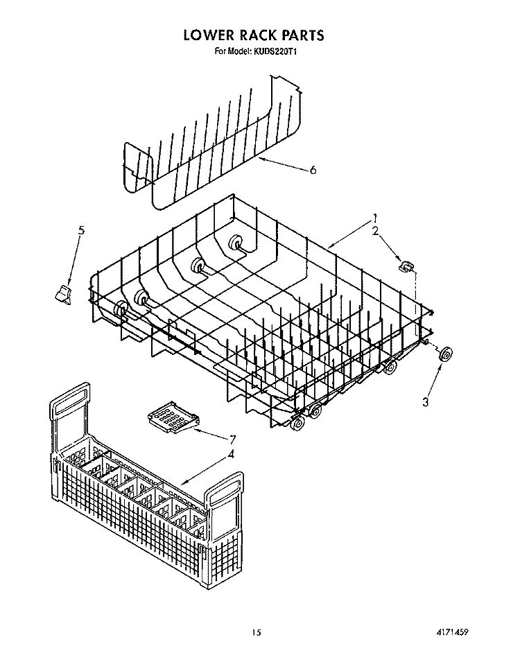 LOWER RACK Diagram and Parts List for KUDS220T1  KitchenAid Dishwasher