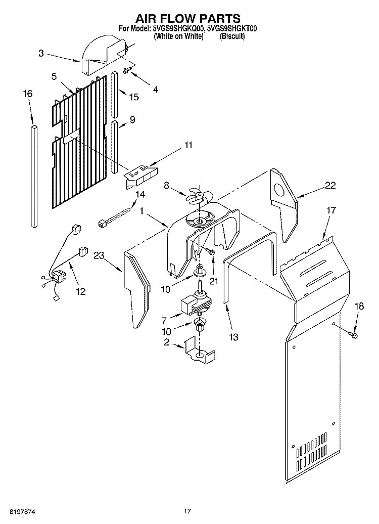 AIR FLOW Diagram and Parts List for 5VGS9SHGKT00  Whirlpool Refrigerator