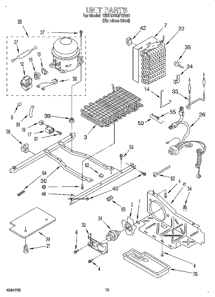 UNIT Diagram and Parts List for KSRB22QFSS00  KitchenAid Refrigerator
