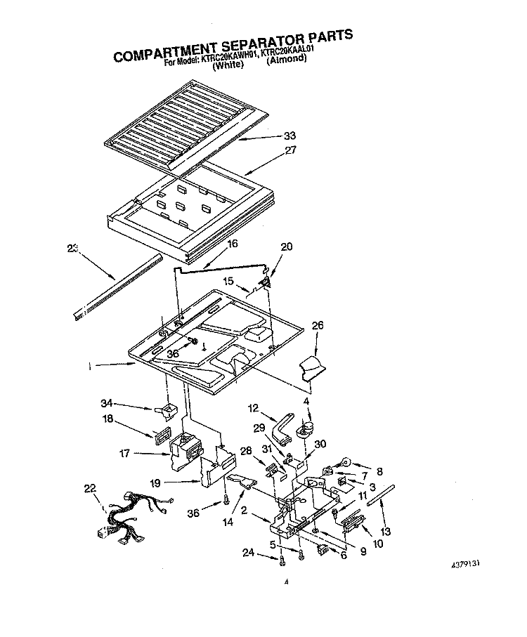COMPARTMENT SEPARATOR Diagram and Parts List for KTRC20KAWH01  Whirlpool Refrigerator