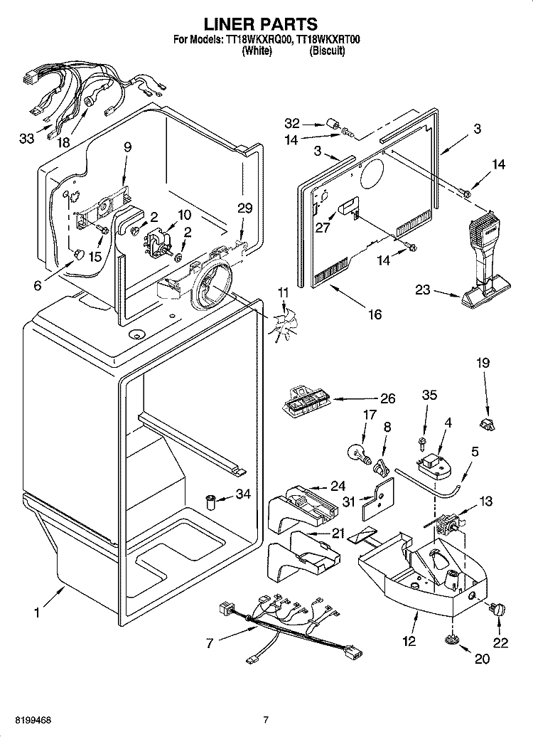 LINER PARTS Diagram and Parts List for TT18WKXRQ00  Estate Refrigerator
