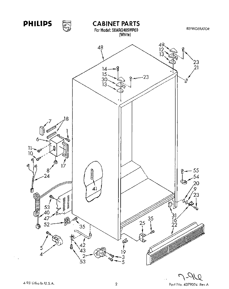 CABINET Diagram and Parts List for 3XARG485WP00  Whirlpool Refrigerator