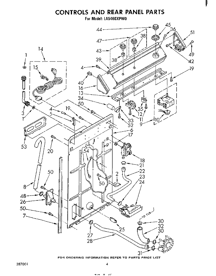 CONTROLS AND REAR PANEL Diagram and Parts List for LA5460XPW0  Whirlpool Washer