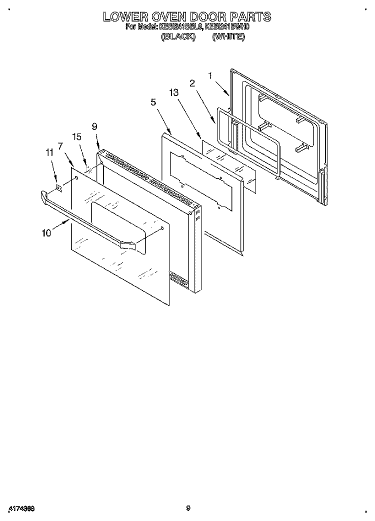 LOWER OVEN DOOR Diagram and Parts List for KEBI241BWH0  KitchenAid Wall Oven