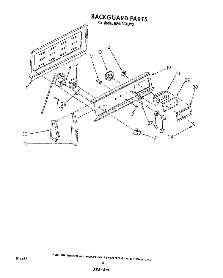 BACKGUARD , LITERATURE AND OPTIONAL Diagram and Parts List for RF4400XLW3  Whirlpool Range