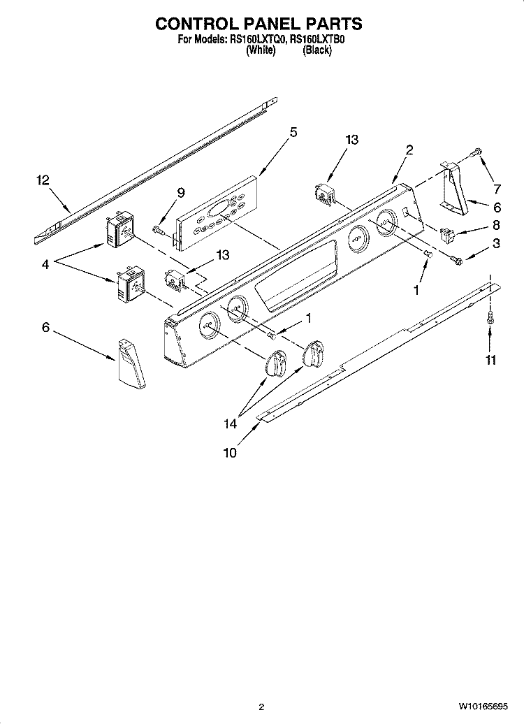 CONTROL PANEL PARTS Diagram and Parts List for RS160LXTB0  Whirlpool Range