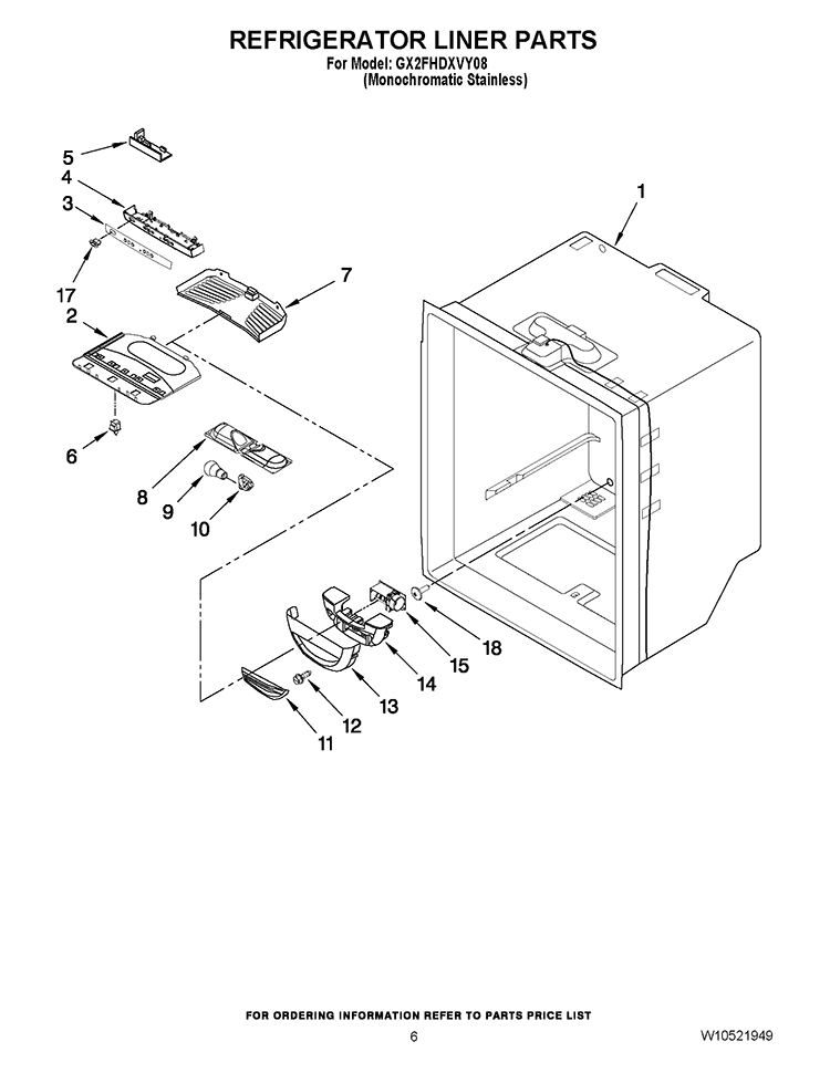 REFRIGERATOR LINER PARTS Diagram and Parts List for GX2FHDXVY08  Whirlpool Refrigerator