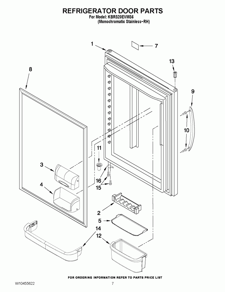 REFRIGERATOR DOOR PARTS Diagram and Parts List for KBRS20EVMS6  KitchenAid Refrigerator