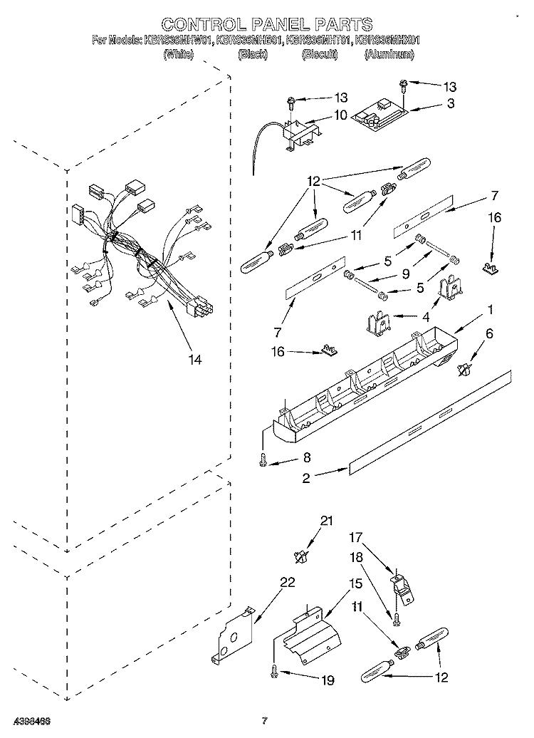 CONTROL PANEL Diagram and Parts List for KBRS36MHX01  KitchenAid Refrigerator