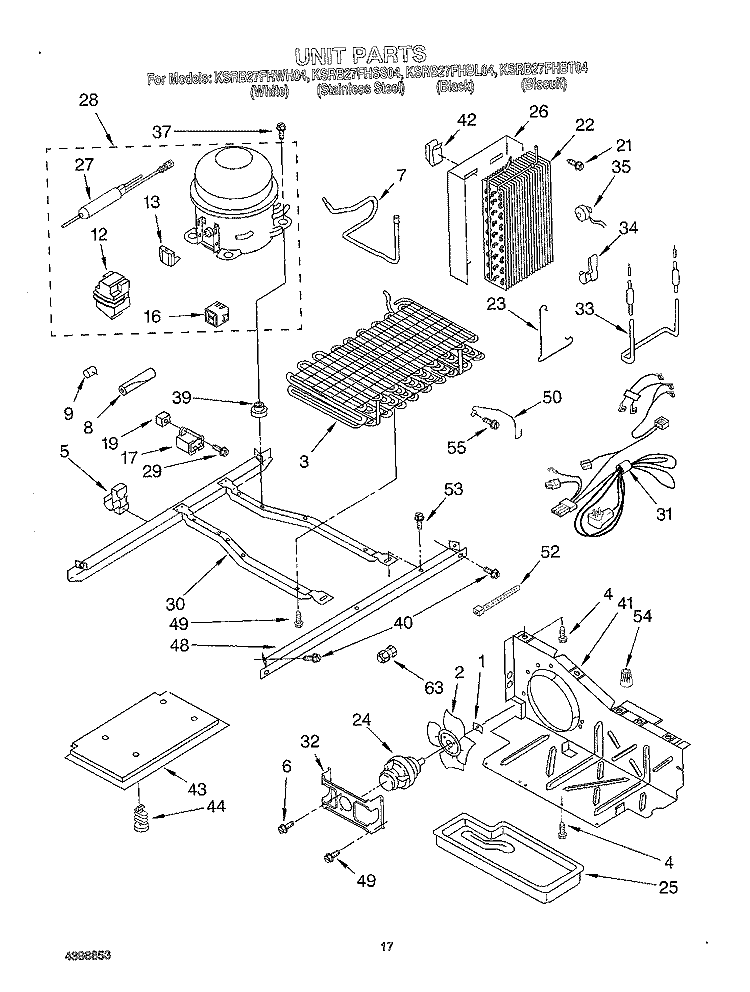 UNIT Diagram and Parts List for KSRB27FHBL04  KitchenAid Refrigerator