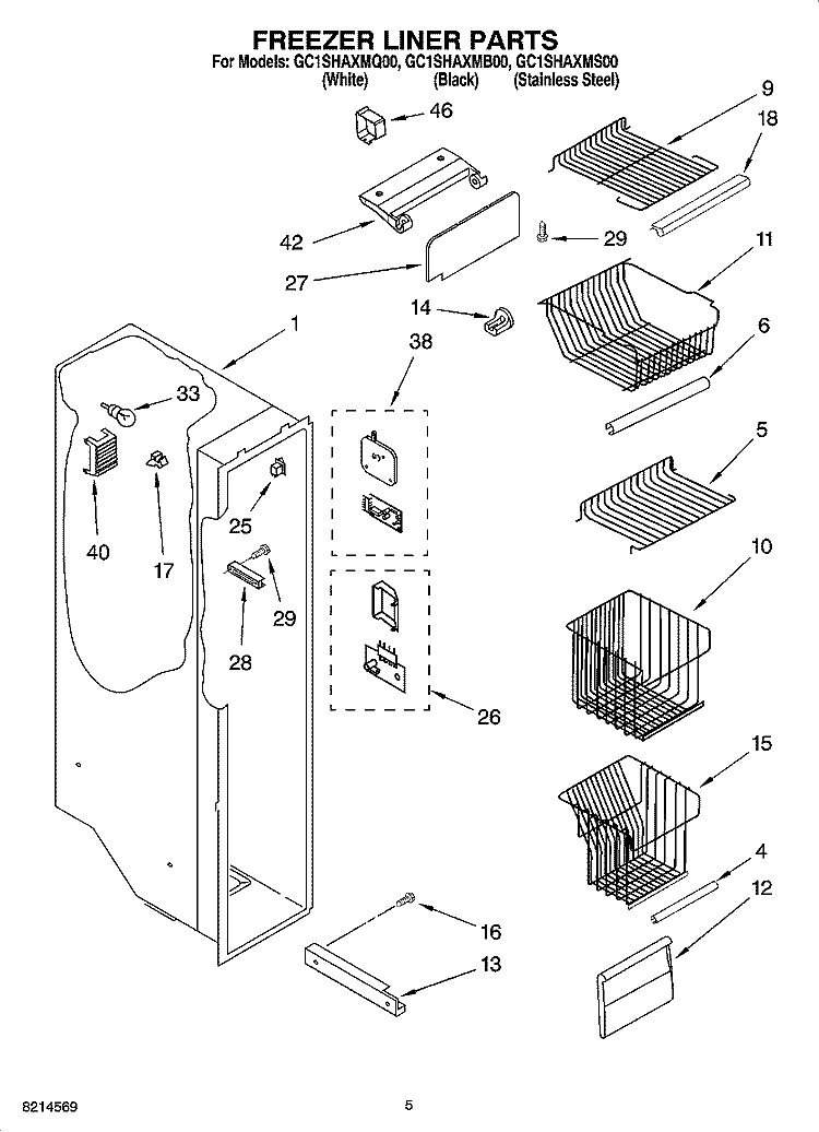 FREEZER LINER PARTS Diagram and Parts List for GC1SHAXMB00  Whirlpool Refrigerator