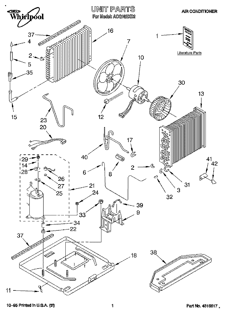 UNIT, LITERATURE Diagram and Parts List for ACQ102XD2  Whirlpool Air Conditioner
