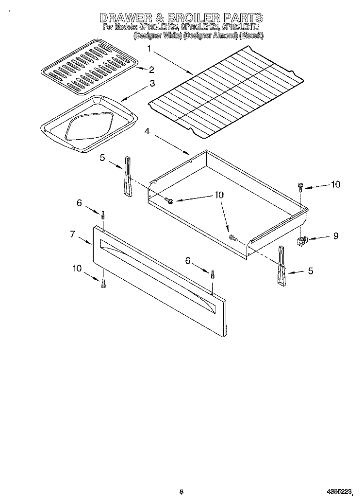 DRAWER AND BROILER Diagram and Parts List for SF195LEHT5  Whirlpool Range