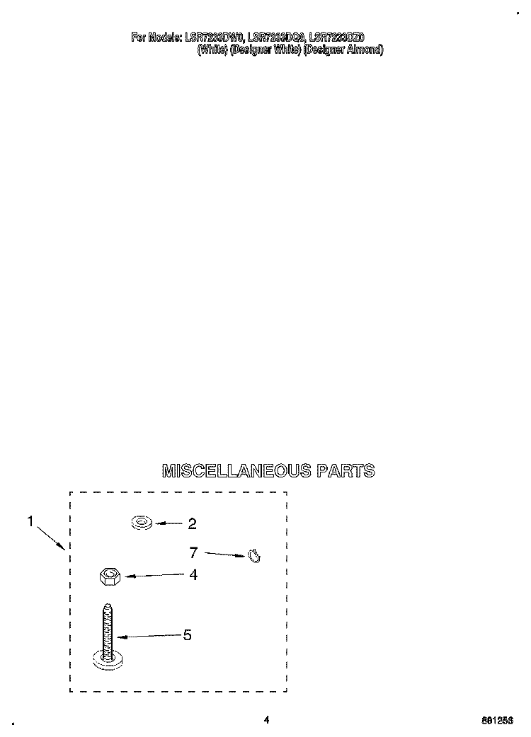 MISCELLANEOUS Diagram and Parts List for LSR7233DW0  Whirlpool Washer