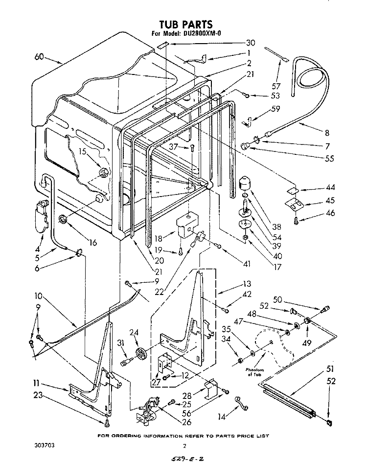 TUB , LITERATURE AND OPTIONAL Diagram and Parts List for DU2900XM0  Whirlpool Dishwasher