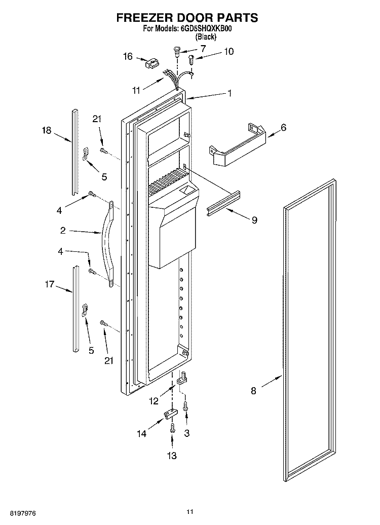 FREEZER DOOR Diagram and Parts List for 6GD5SHQXKB00  Whirlpool Refrigerator