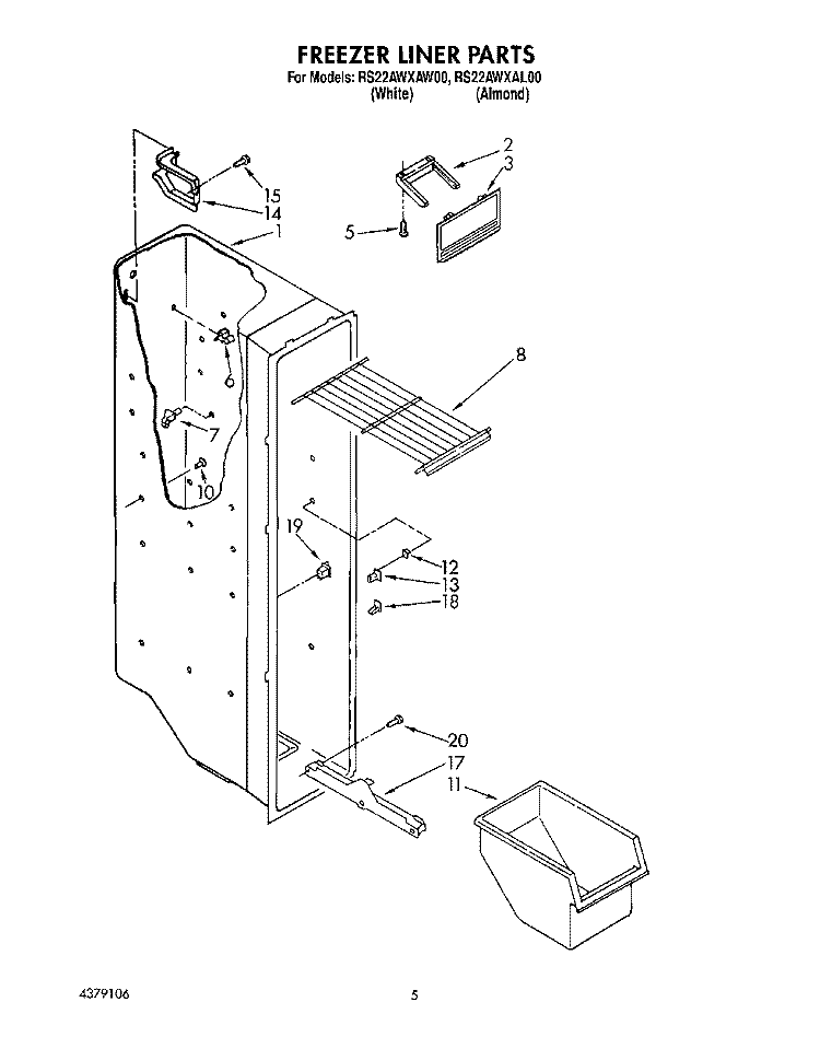 FREEZER LINER Diagram and Parts List for RS22AWXAL00  Roper Refrigerator