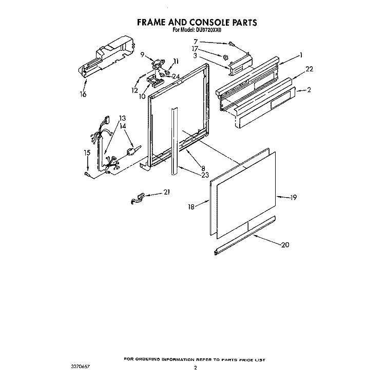 FRAME AND CONSOLE Diagram and Parts List for DU9720XX0  Whirlpool Dishwasher