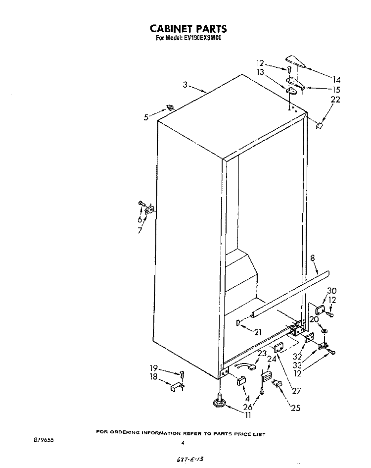 CABINET Diagram and Parts List for EV190EXSW00  Whirlpool Freezer