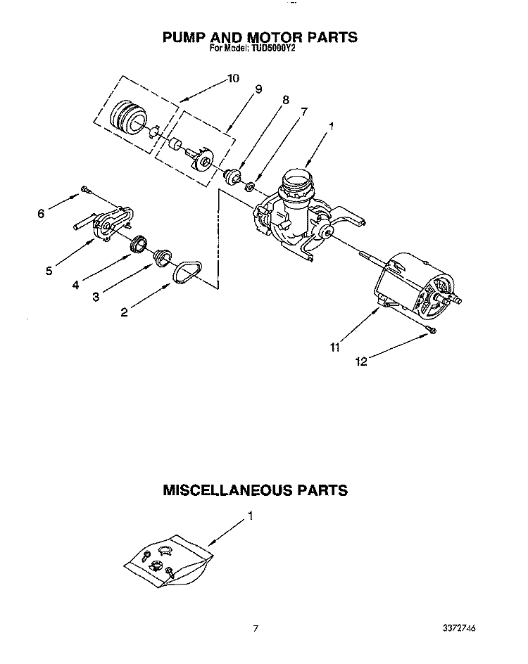 PUMP AND MOTOR, MISCELLANEOUS Diagram and Parts List for TUD5000Y2  Whirlpool Dishwasher