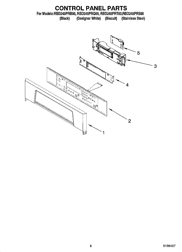 CONTROL PANEL PARTS Diagram and Parts List for RBD245PRT00  Whirlpool Wall Oven