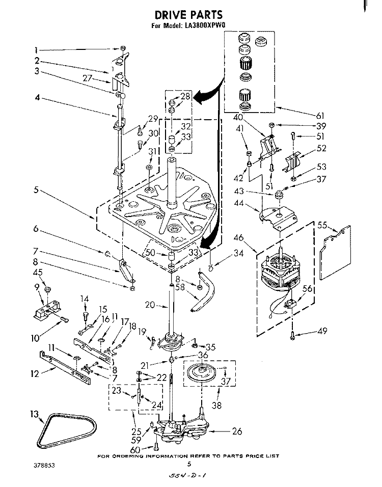 DRIVE Diagram and Parts List for LA3800XPW0  Whirlpool Washer