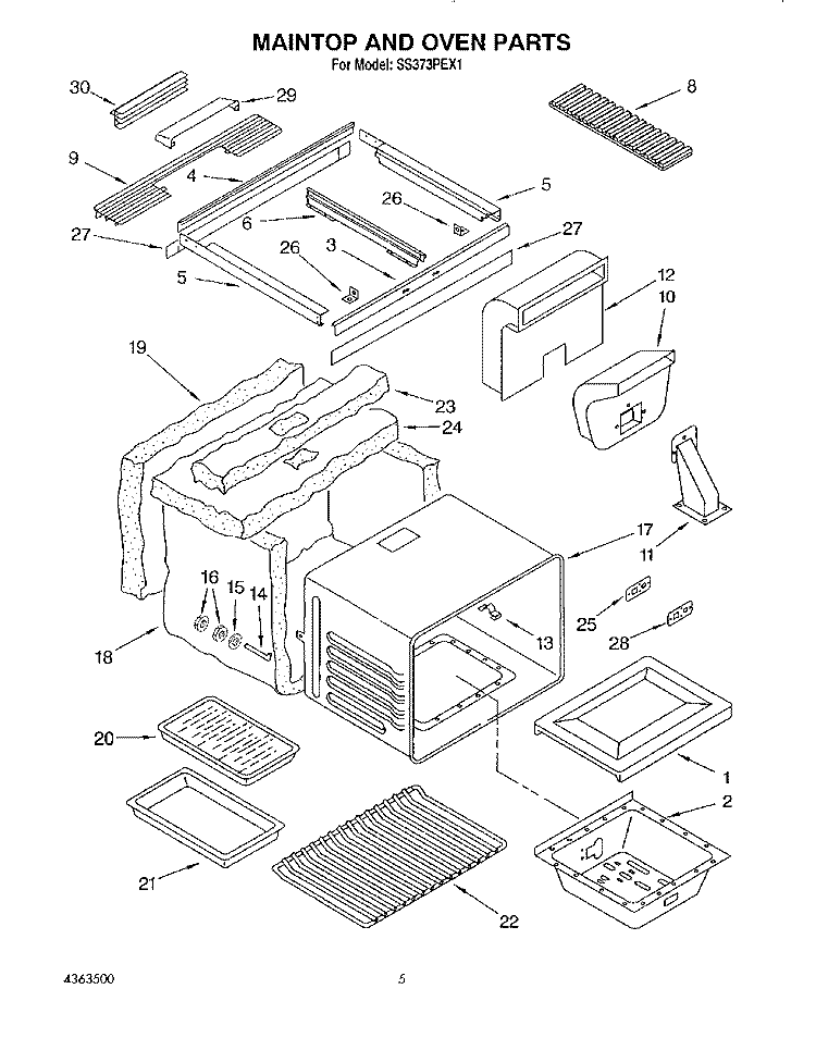 MAINTOP AND OVEN Diagram and Parts List for SS373PEX1  Whirlpool Range