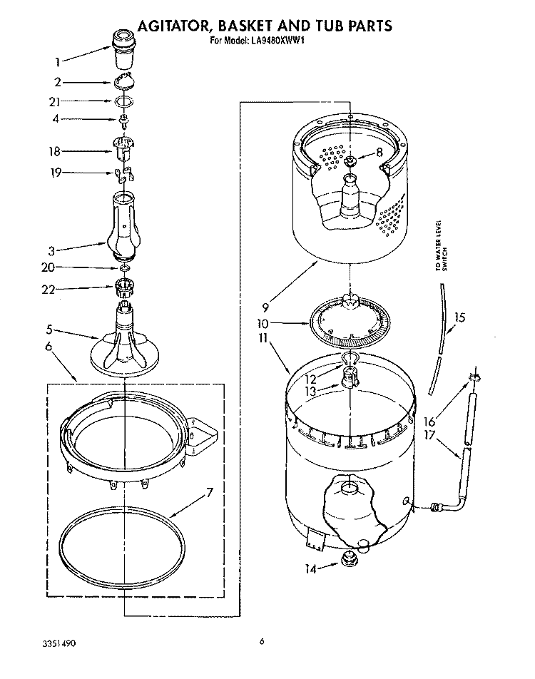 AGITATOR, BASKET AND TUB Diagram and Parts List for LA9480XWF1  Whirlpool Washer
