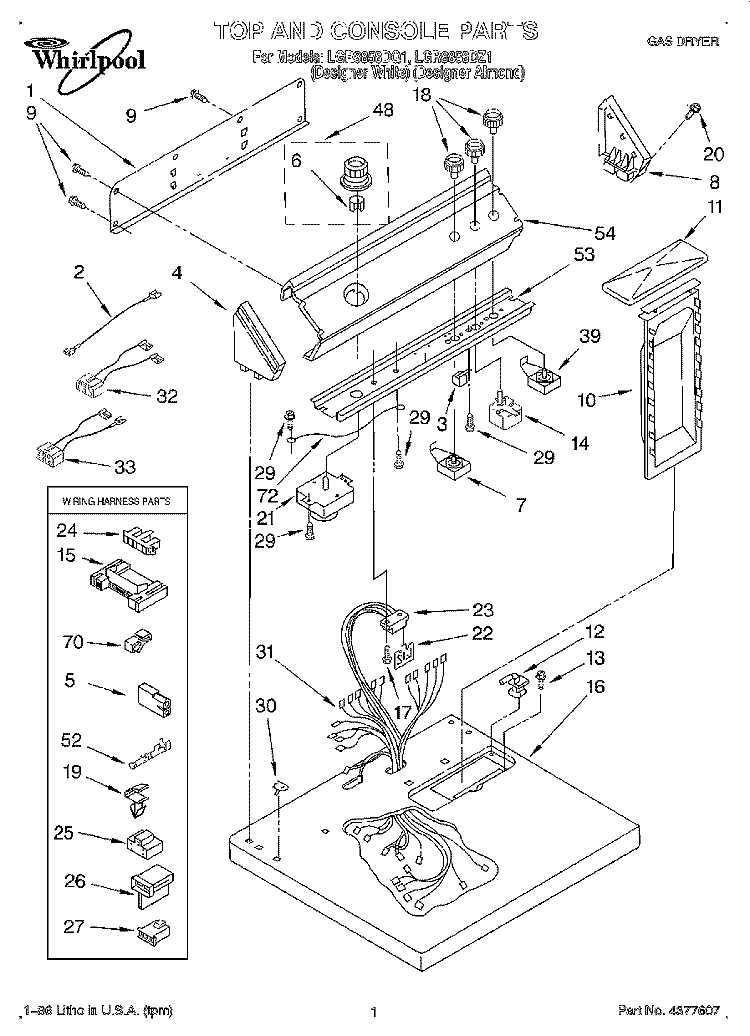 TOP AND CONSOLE, LIT/OPTIONAL Diagram and Parts List for LGR8858DQ1  Whirlpool Dryer