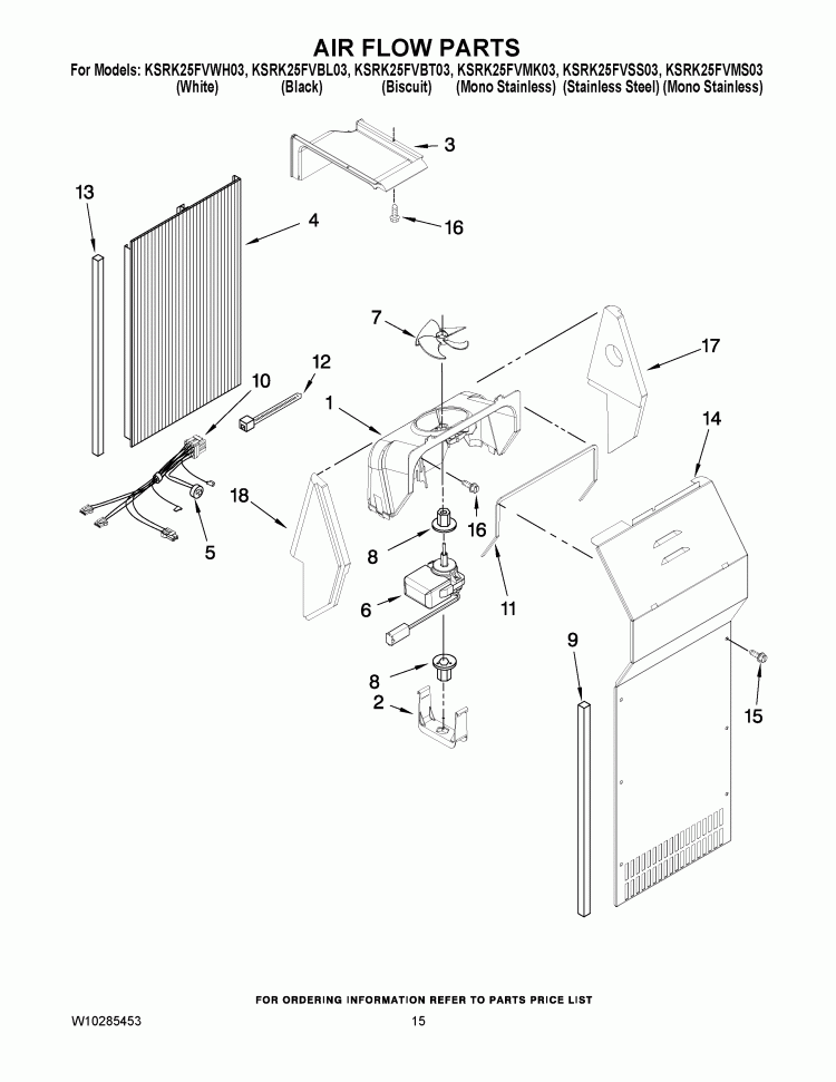 AIR FLOW PARTS Diagram and Parts List for KSRK25FVBL03  KitchenAid Refrigerator