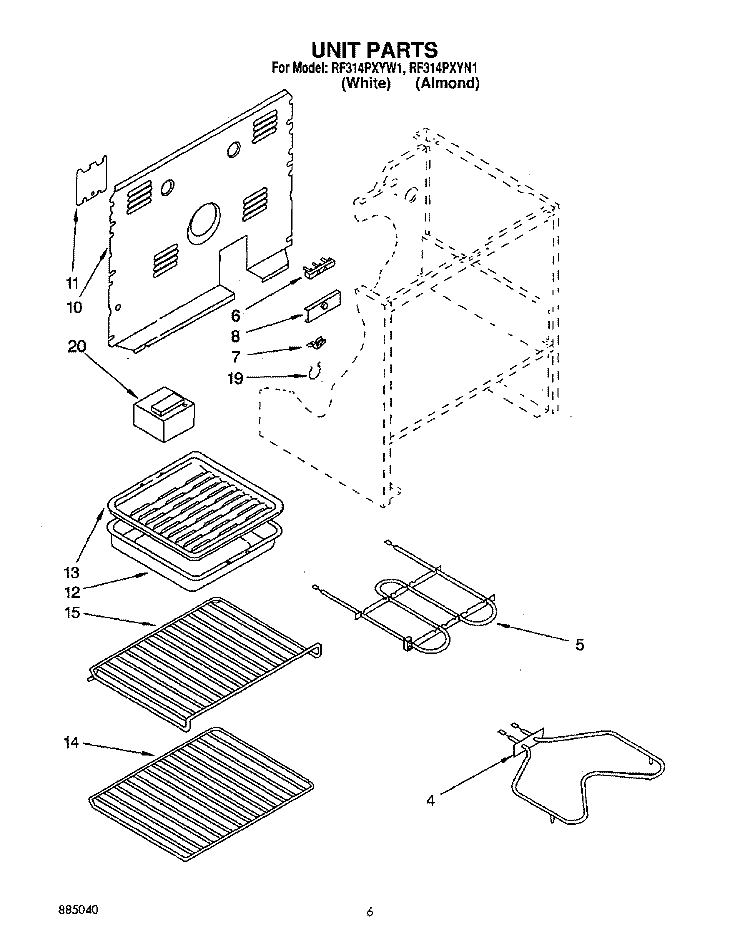 UNIT Diagram and Parts List for RF314PXYW1  Whirlpool Range