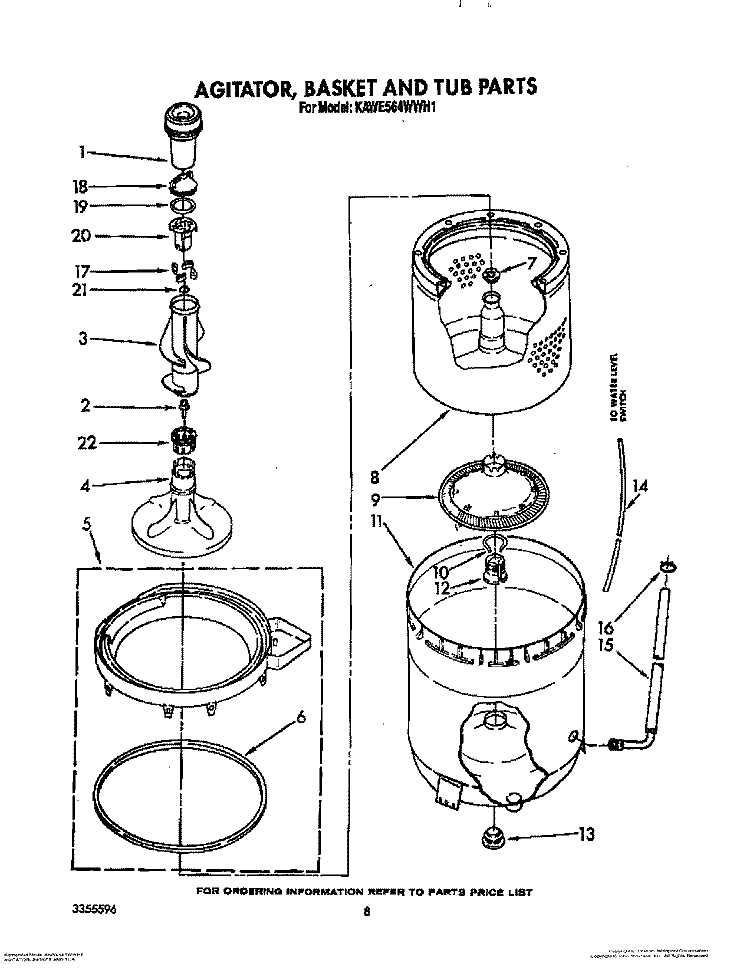 AGITATOR, BASKET AND TUB Diagram and Parts List for KAWE564WAL1  KitchenAid Washer