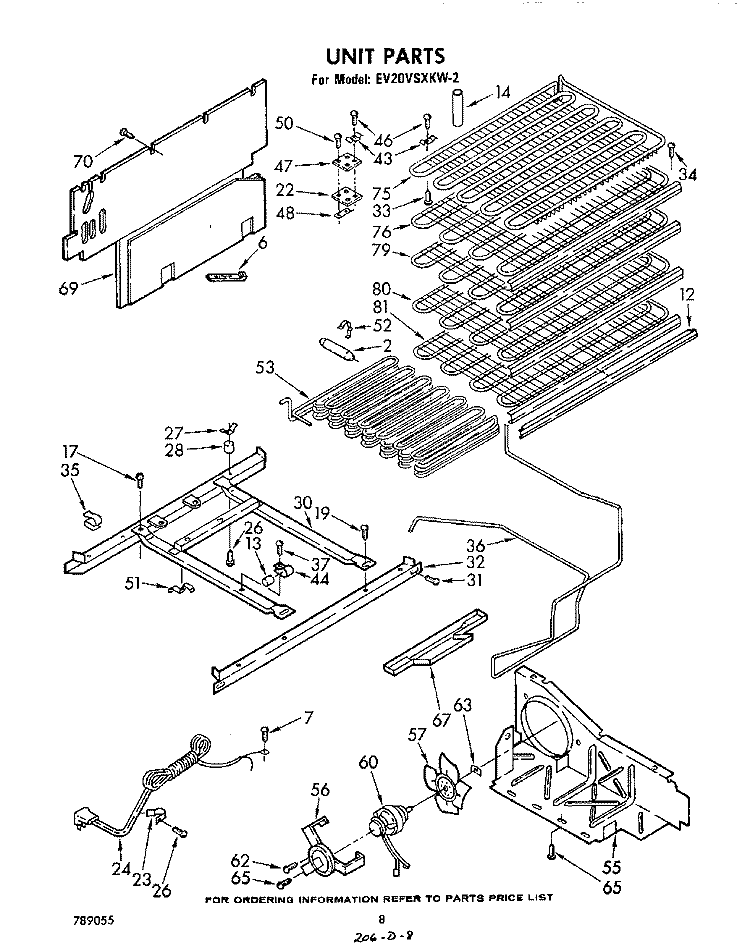 UNIT Diagram and Parts List for EV20VSXKW2  Whirlpool Freezer