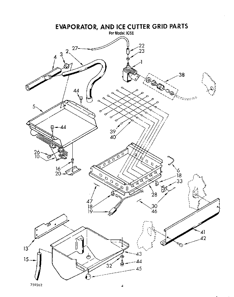 EVAPORATOR, AND ICE CUTTER GRID Diagram and Parts List for IC5E  Whirlpool Ice Maker