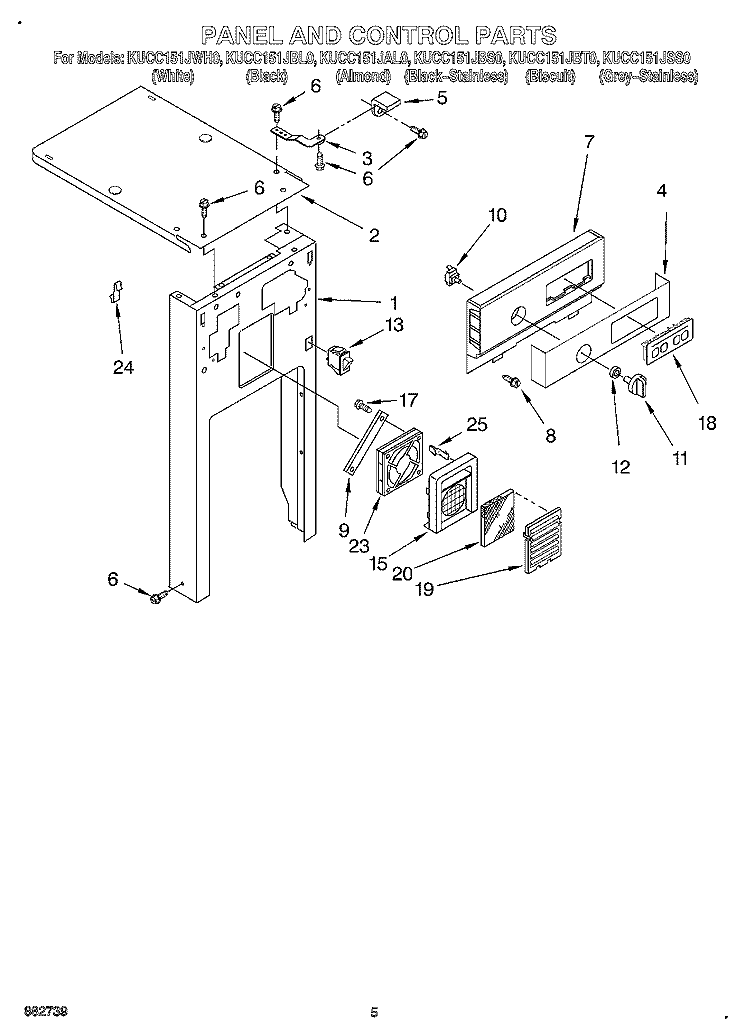 PANEL AND CONTROL Diagram and Parts List for KUCC151JSS0  KitchenAid Trash Compactor