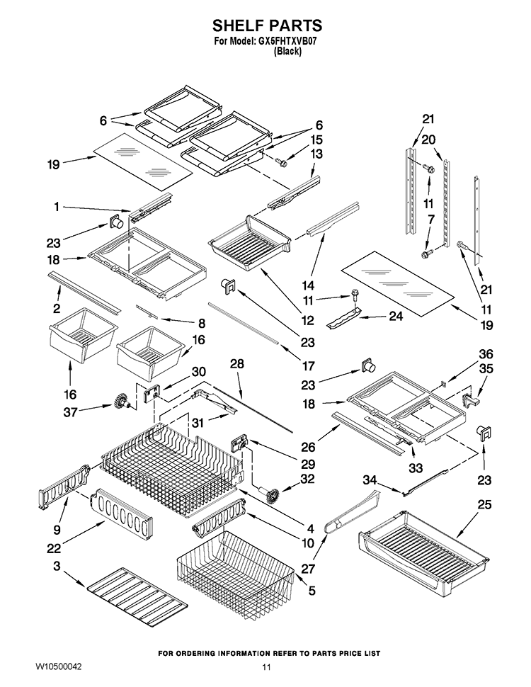 SHELF PARTS Diagram and Parts List for GX5FHTXVB07  Whirlpool Refrigerator