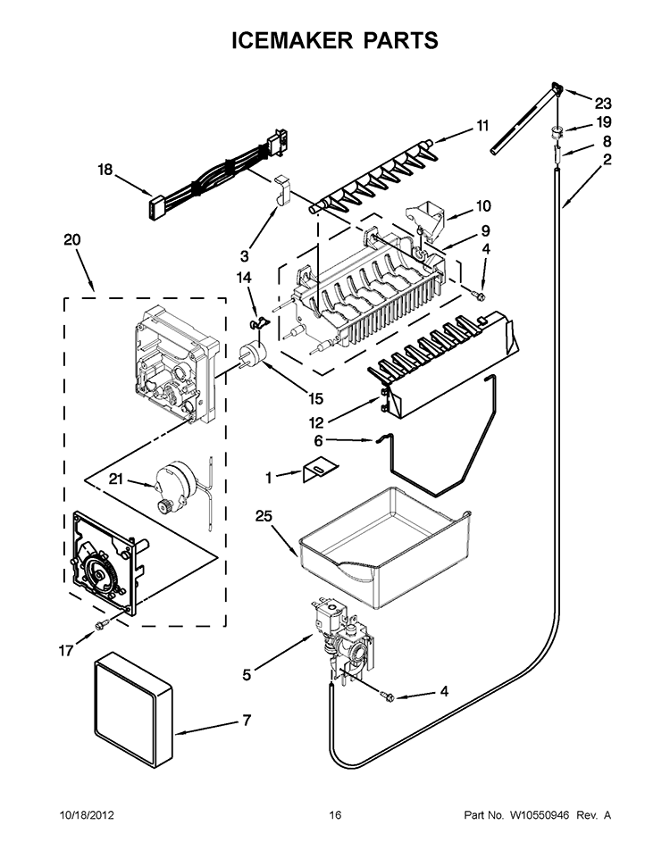 ICEMAKER PARTS Diagram and Parts List for GB2FHDXWS08  Whirlpool Refrigerator